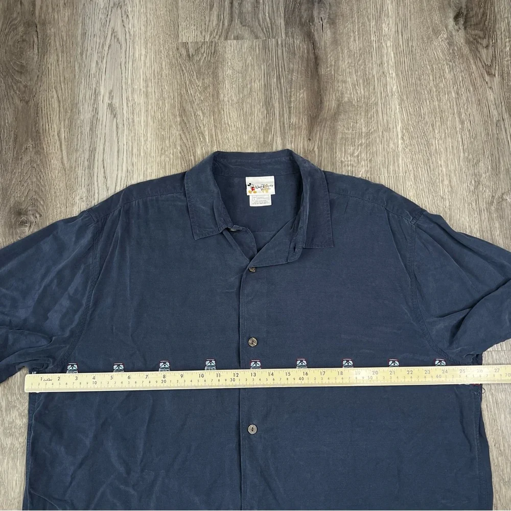 Disney Parks Hawaiian Shirt Mens‎ L Navy Blue Mickey Mouse Tiki Polynesian Rayon